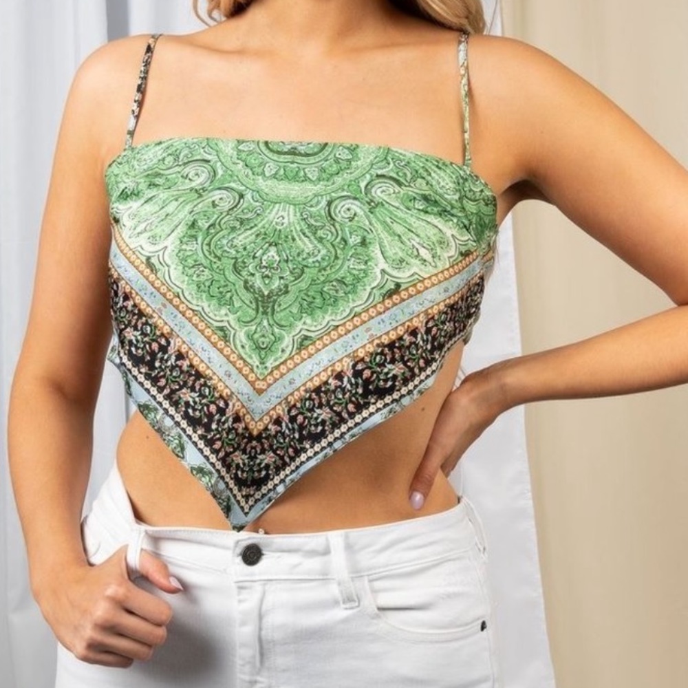 Satin Bandana Top - Meet Me in Greece - Cloud Ten - bow back - adjustable straps